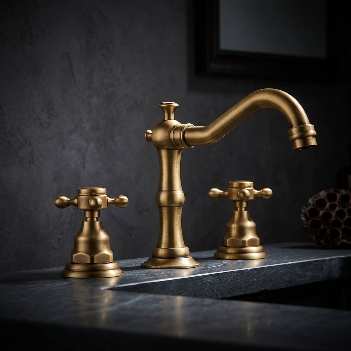 Antique brass bathroom faucet detail